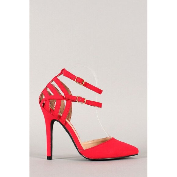 Raspberry Red Double Ankle Strap Caged Pump 8 - Picture 2 of 5